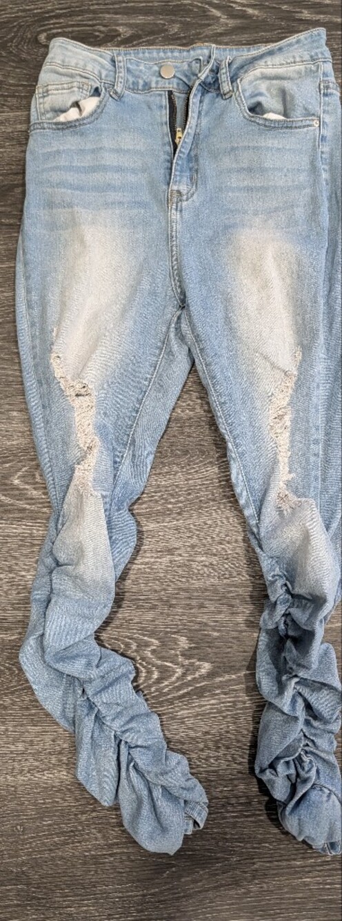 Light Blue Distressed Women’s Rouched Jeans - Picture 9 of 9